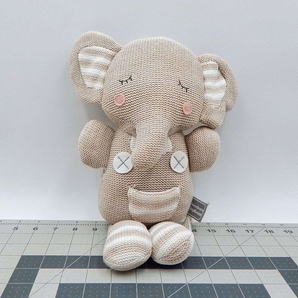 Living Textiles Australia Grey Theodore Elephant Plush Knit Stuffed Animal 14 In